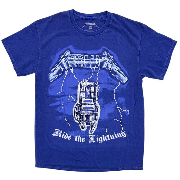 Urban Outfitters X Metallica T-Shirt Ride The Lightning Blue Garment Dye Fit Tee - Picture 2 of 3